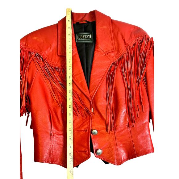 Luskeys Private Collection Women’s Red Leather Fringed Waist Jacket Stunning - Picture 9 of 10